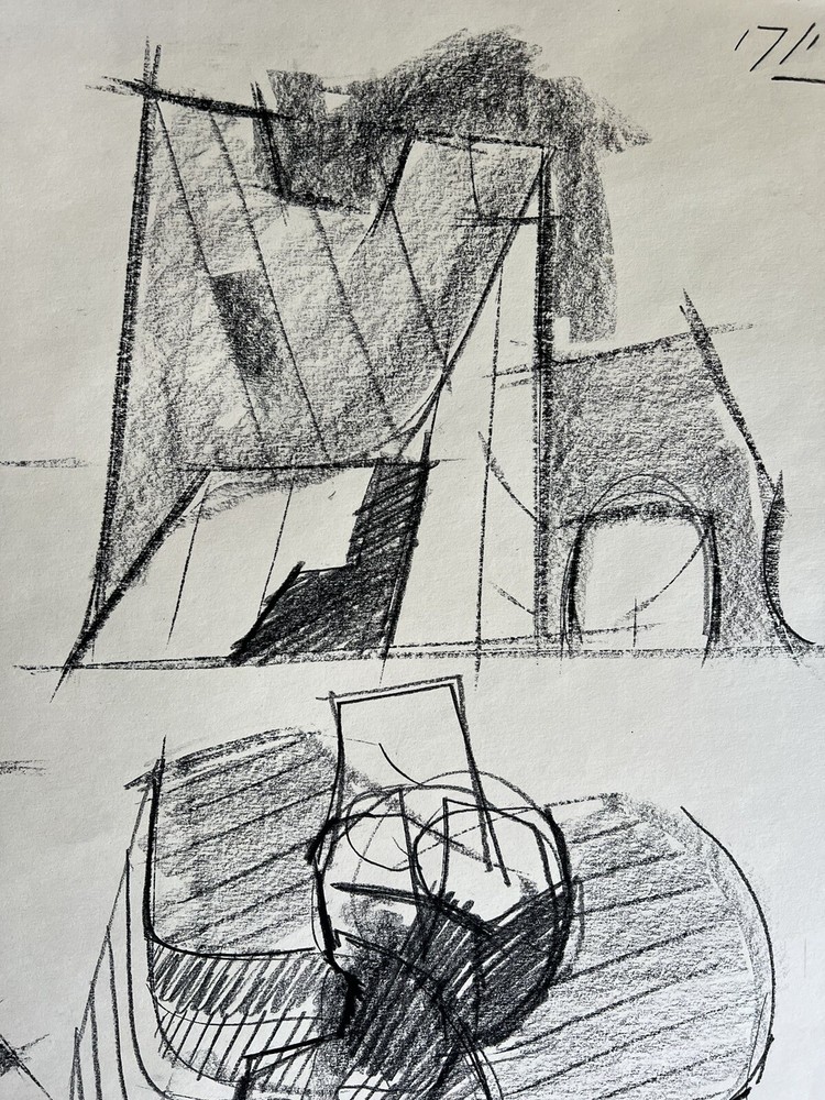 Peter Thursby Original 1969 Charcoal Drawing Study For Sculpture Signed Dated