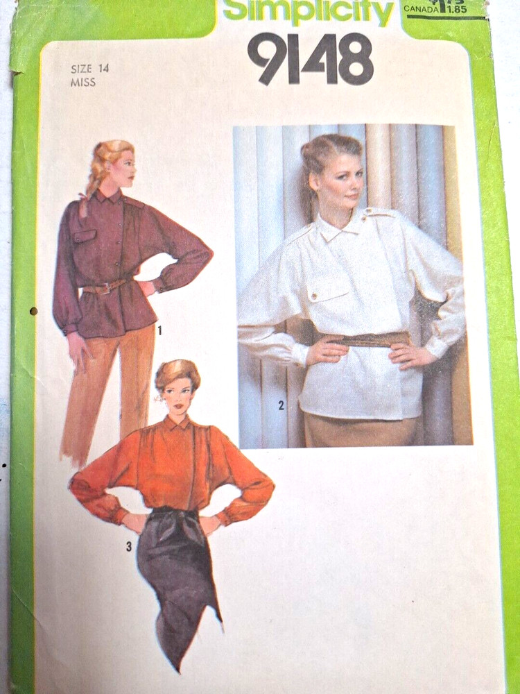 Shirt Top Loose Fit 14 Simplicity 9148 Sewing Pattern VTG UC FF Offset Collared