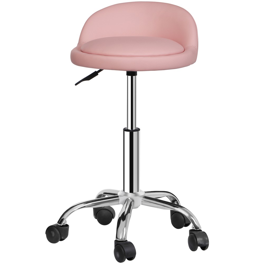Rolling Stool Adjustable Height Hydraulic Swivel Salon Stool with Backrest Pink