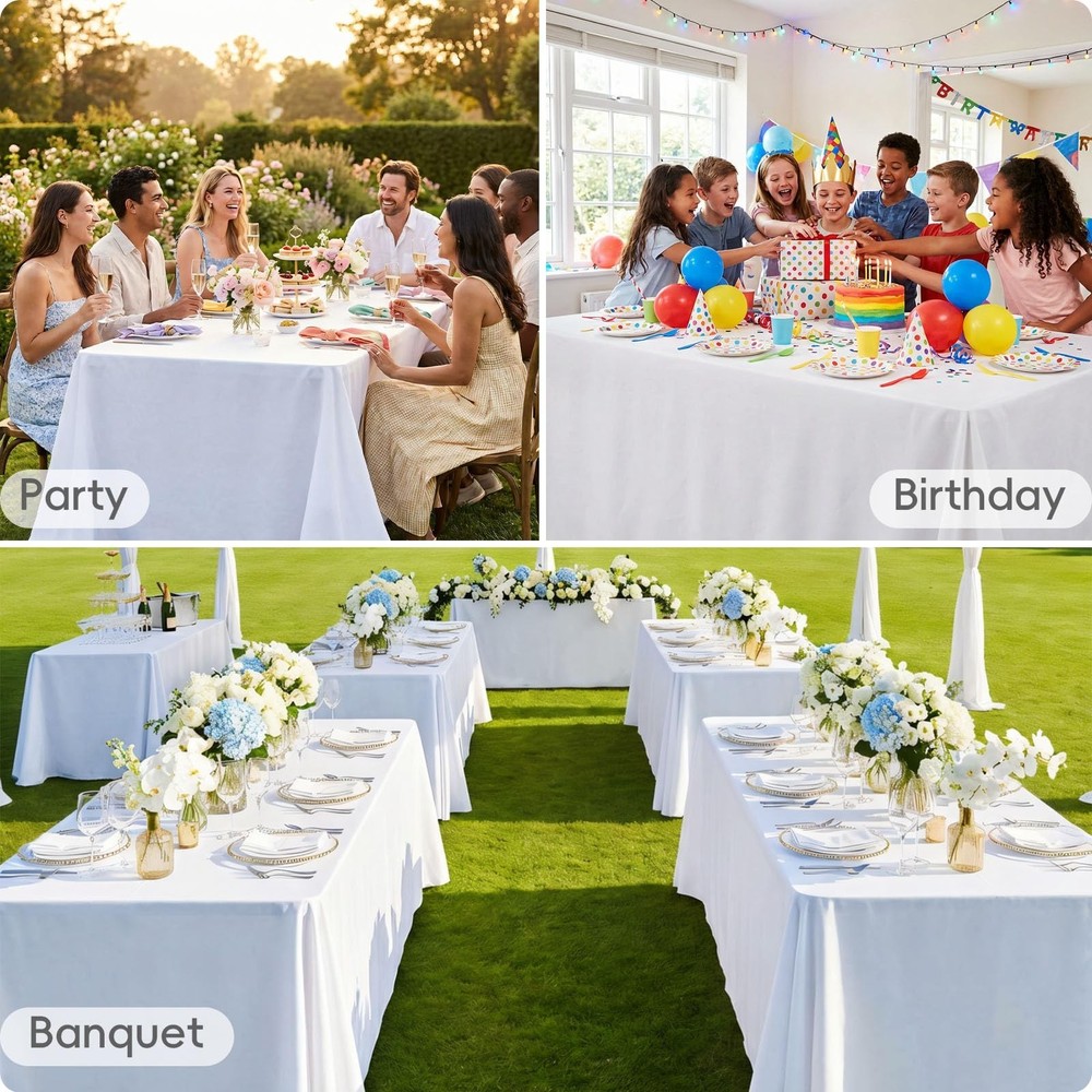 8 Pack White Tablecloth 60 x 102 Inch Rectangular Table Cloth for 6 Foot Rect...