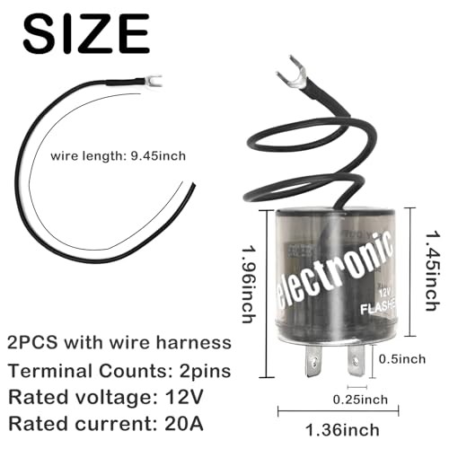 2-Pack 2-Pin LED Flasher Relay with Ground Wire & Connector Pigtail Harness -
