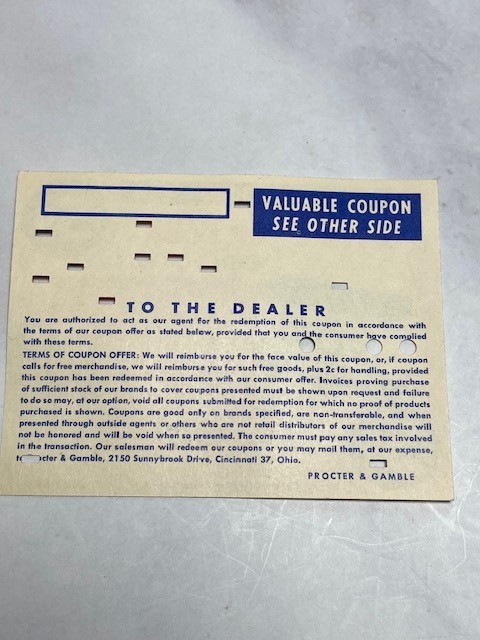 Procter & Gamble Grocery Store Coupons Key Punch Code Vintage 1960's