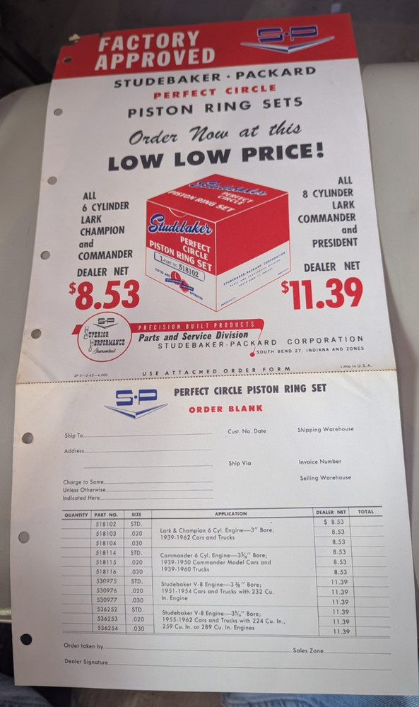 Studebaker Accessory Piston Ring Sets Flyer