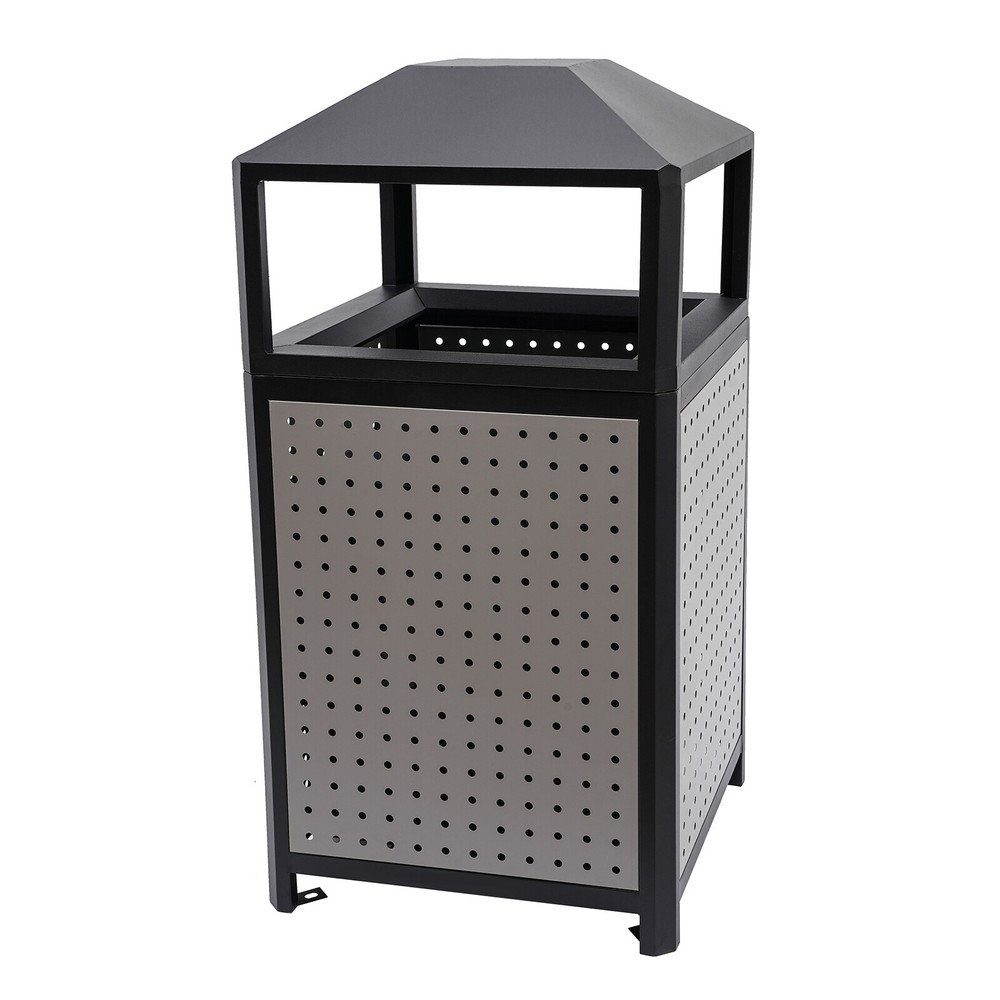Large 38 Gallon Outdoor Trash Can - Durable Galvanized Waste Container