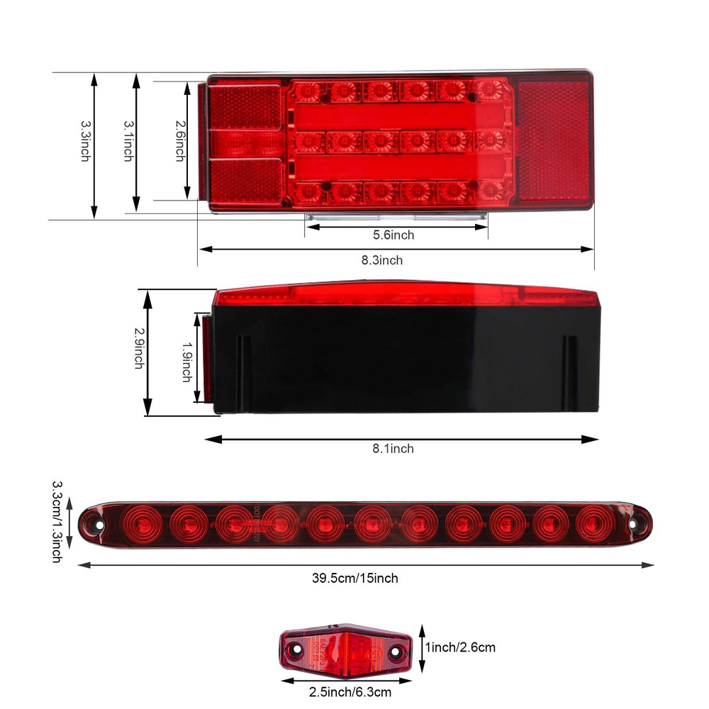Left+Right LED Submersible Trailer Boat Rectangle Stud Stop Turn Tail Lights Kit
