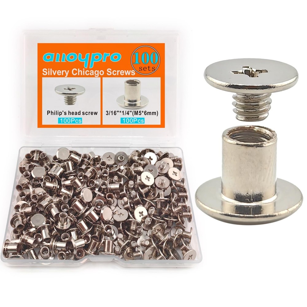 ALLOYPRO 100 Sets Silvery Chicago Binding Screws Assorted Kit Nail Rivet Chic...
