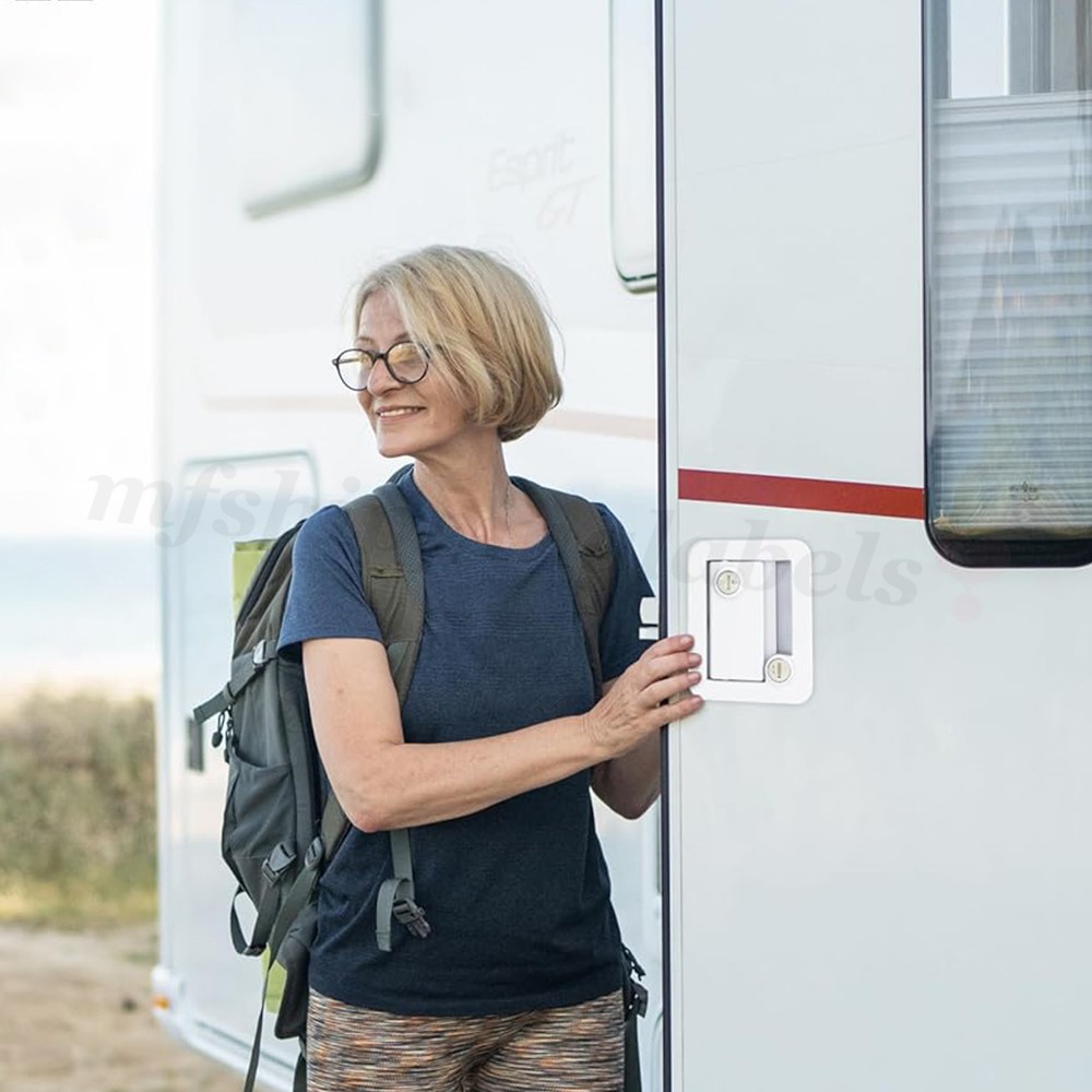 RV Paddle Entry Door Lock Latch Handle Knob Deadbolt For Camper Trailer White