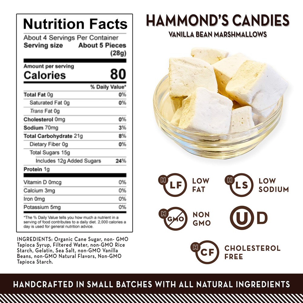 Hammond’s Candies Gourmet Marshmallows – Vanilla Bean | Great for Snacking, H...