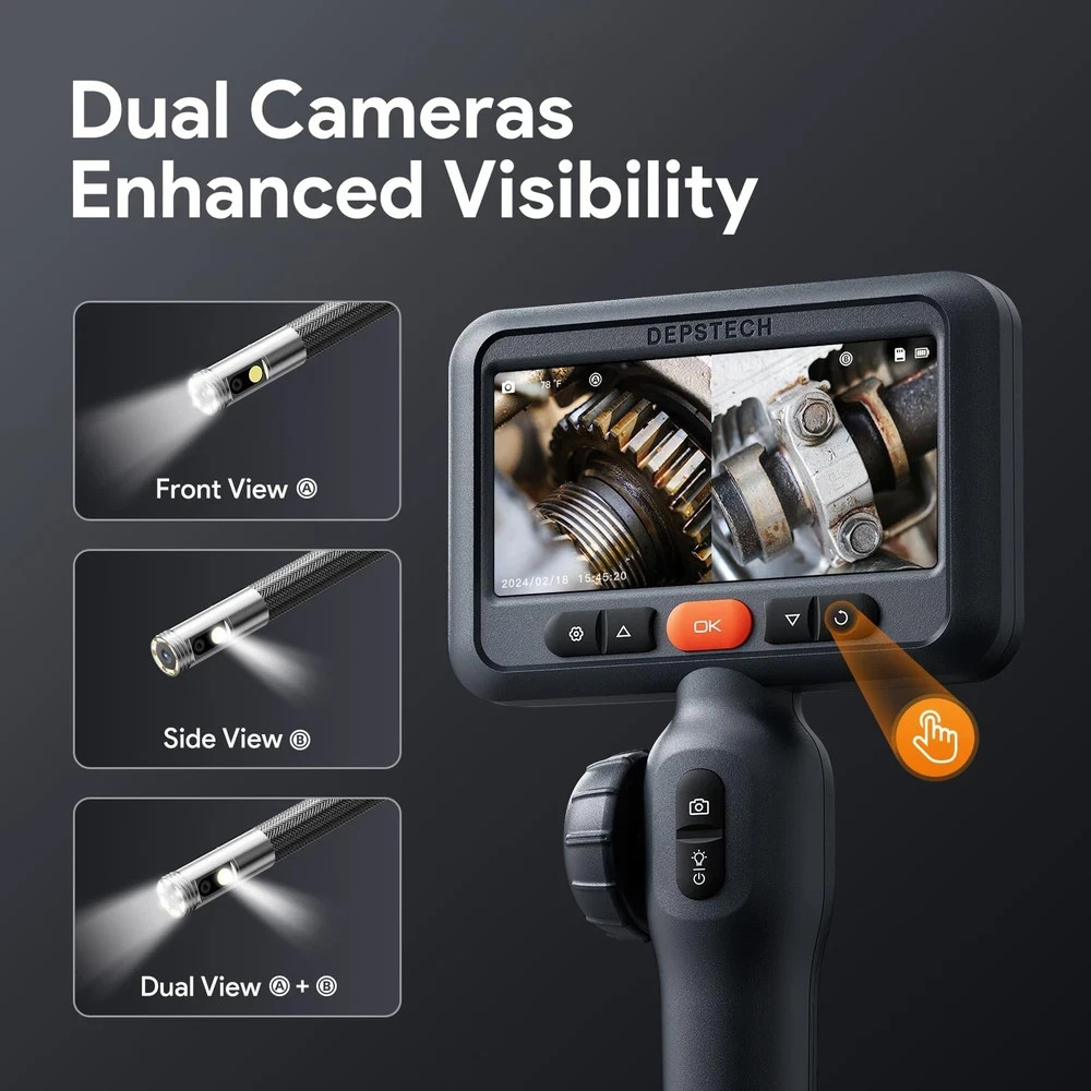 Articulating Endoscope Camera 10FT Dual Lens Flexible Cable DEPSTECH Light