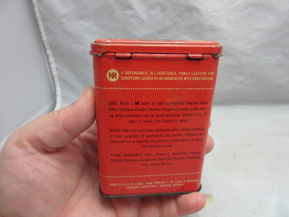 NR All vegetable Laxative tablets tin. Nature's Remedy
