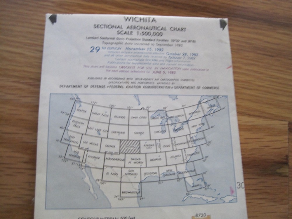 Aeronautical Chart Wichita 1982 Vintage