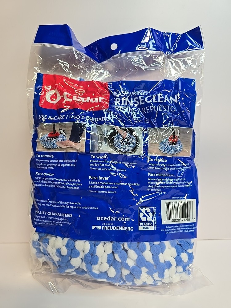 O-Cedar EasyWring RinseClean Spin Mop Microfiber Genuine Refill Blue and White
