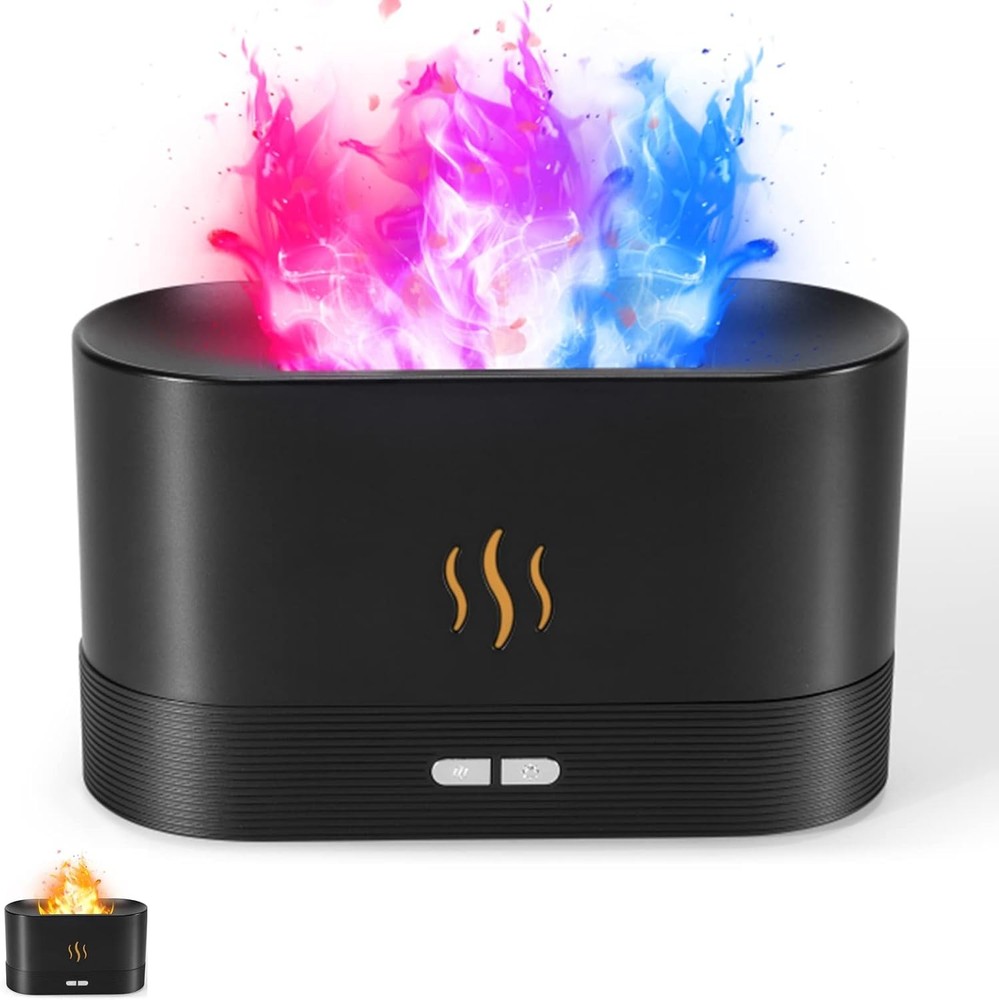Essential Oil Diffuser, Fireplace Flame Oil Diffuser, Aroma Humidifier (Black)