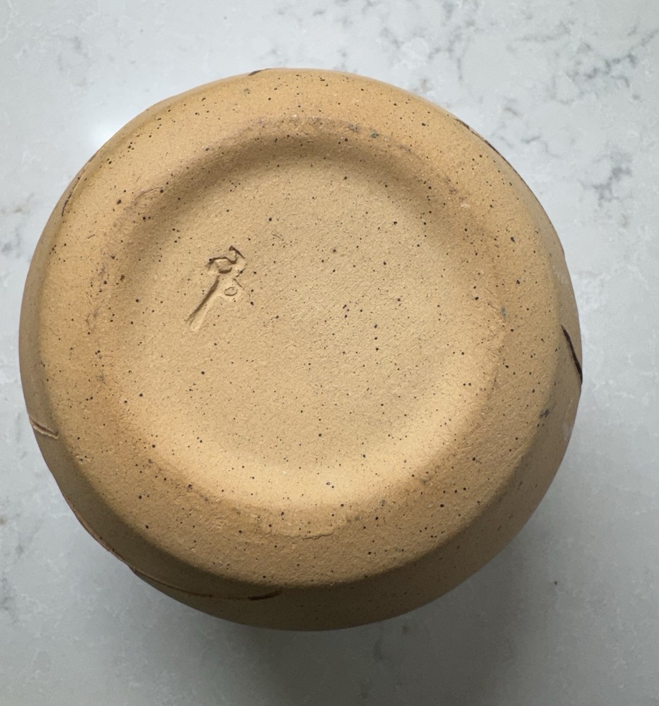 Handmade Pottery Beige Ceramic Planter Wheat Design Signed