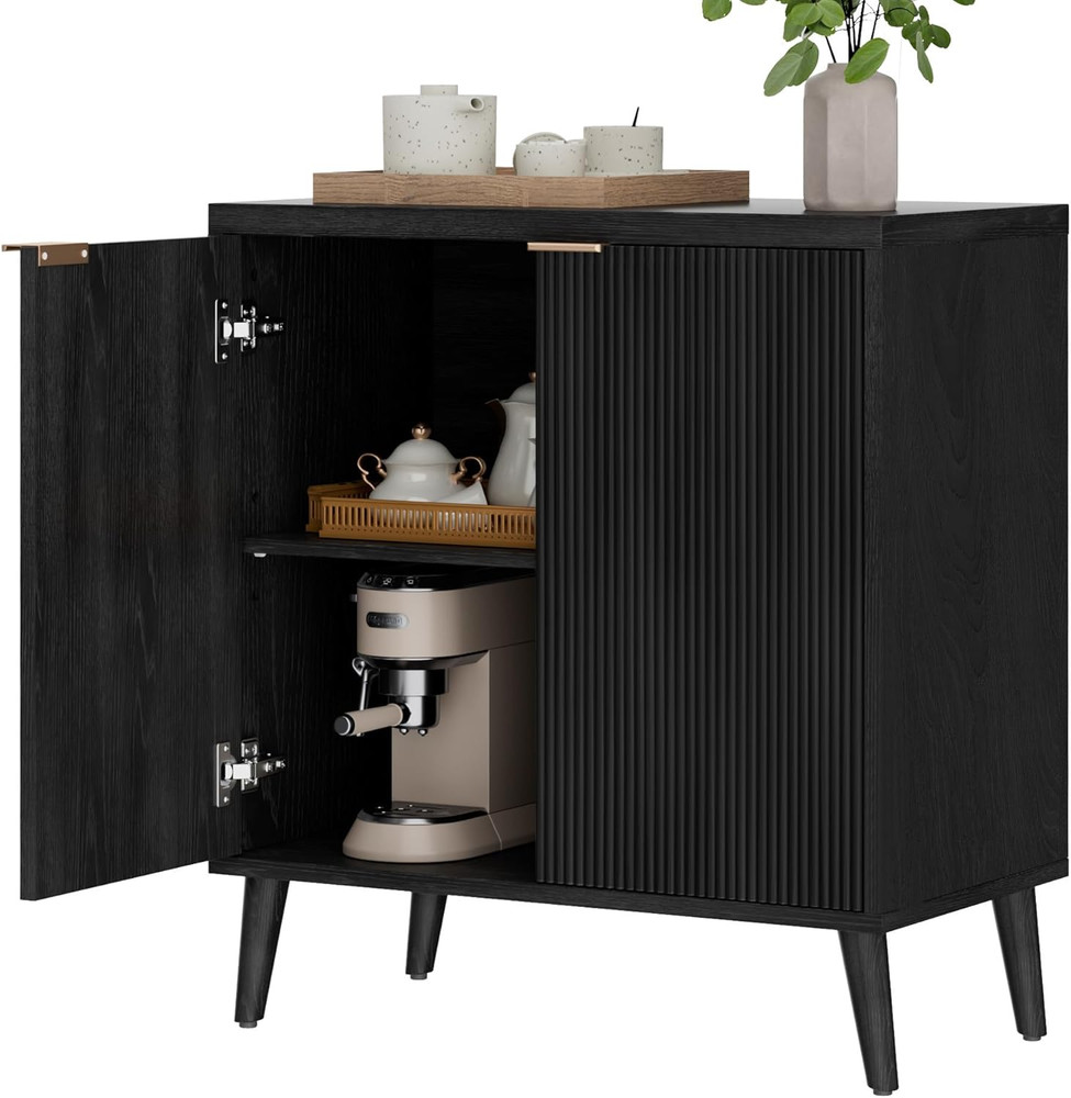 Buffet Cabinet with Storage, Modern Fluted Accent Sideboard with Doors & Adjusta
