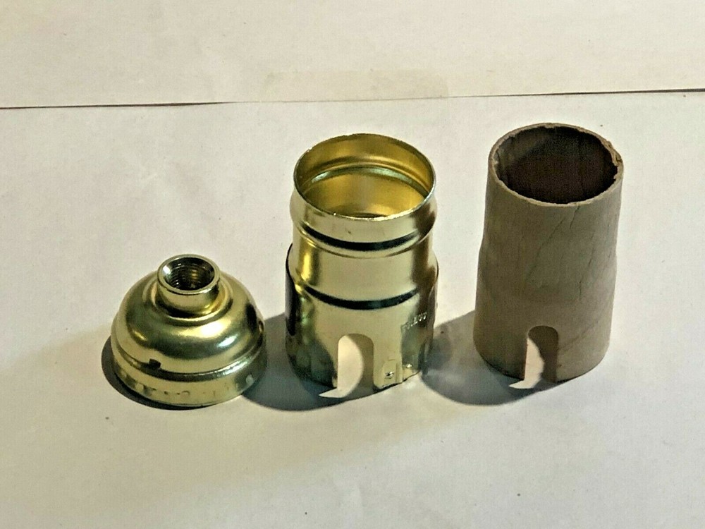 LOT OF 2: BRASS PLATE 1 SLOT turnkey/ pull chain SOCKET SHELL+ CAP + INSULATOR