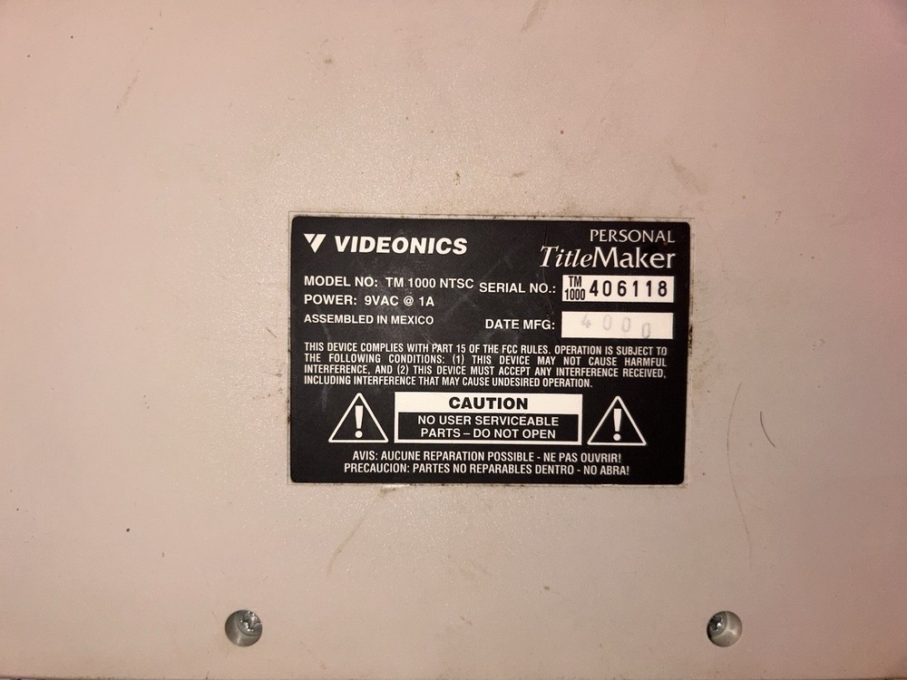 Videonics TM 1000 Personal Title Maker NTSC