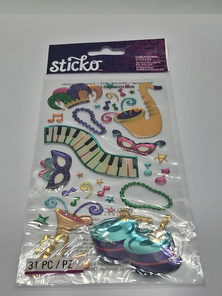 Sticko Mardi Gras Dimensional Stickers 31pcs