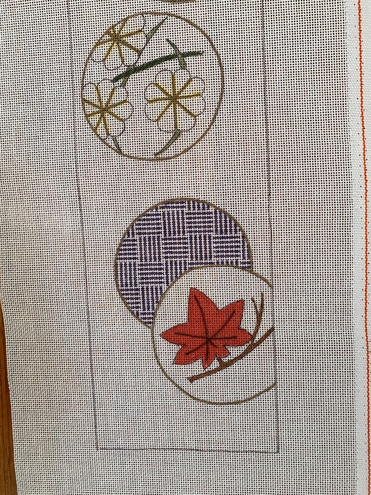 Stylized Floral Bell Pull Handpainted Needlepoint Canvas Peony Cherry Blossom