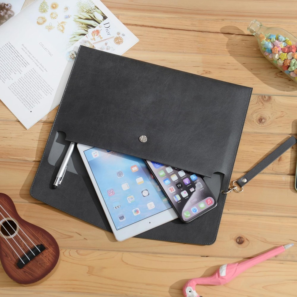 Wonderpool A4 PU Leather Envelope Documents File Portfolio Large A4, Black