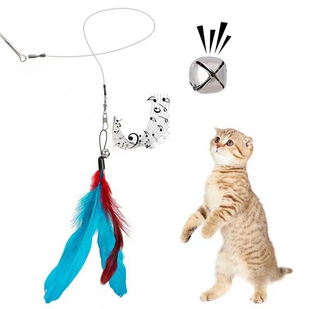 12x Interactive Cat Feather Toy Bell Kitten Retractable Wand Teaser Refills Set