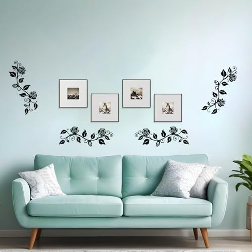 DUOOLN 2 Pcs Metal Rose Tree Leaf Wall Decor, Long Iron Scroll Black - Rose