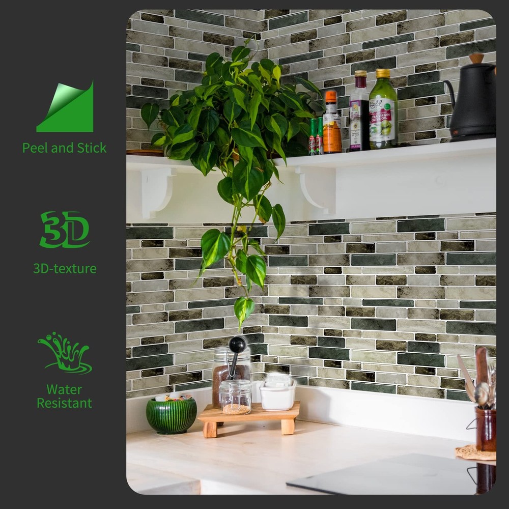 LONGKING Marble Peel and Stick Backsplash for Kitchen, 3D Adhesive Tile Backs...