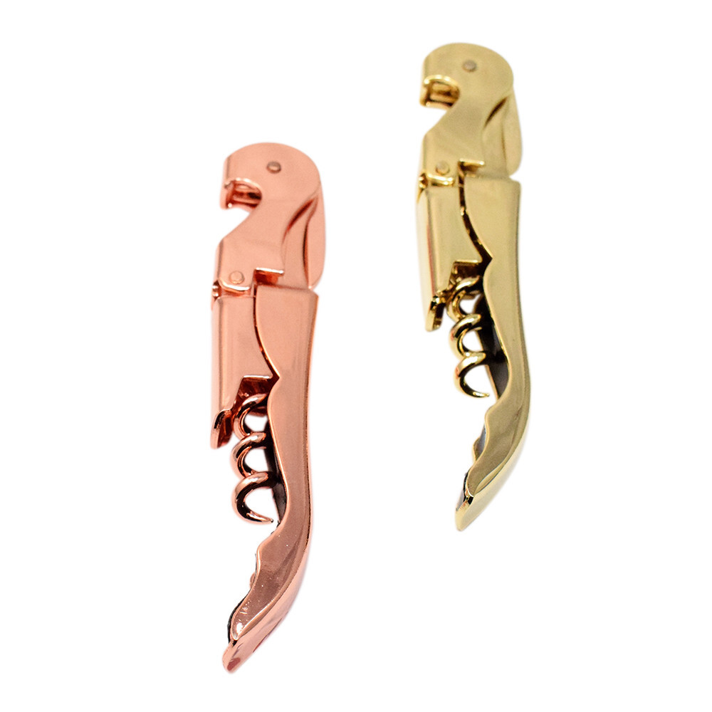 Gold & Copper Plated Corkscrew Double Hinge Waiters Wine Key/Bottle Opener