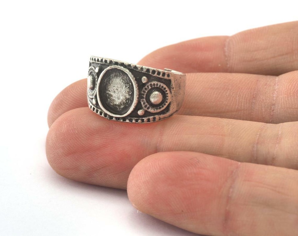 Ring Adjustable Ring Bezel Antique Silver Plated Brass 6US Blank ring