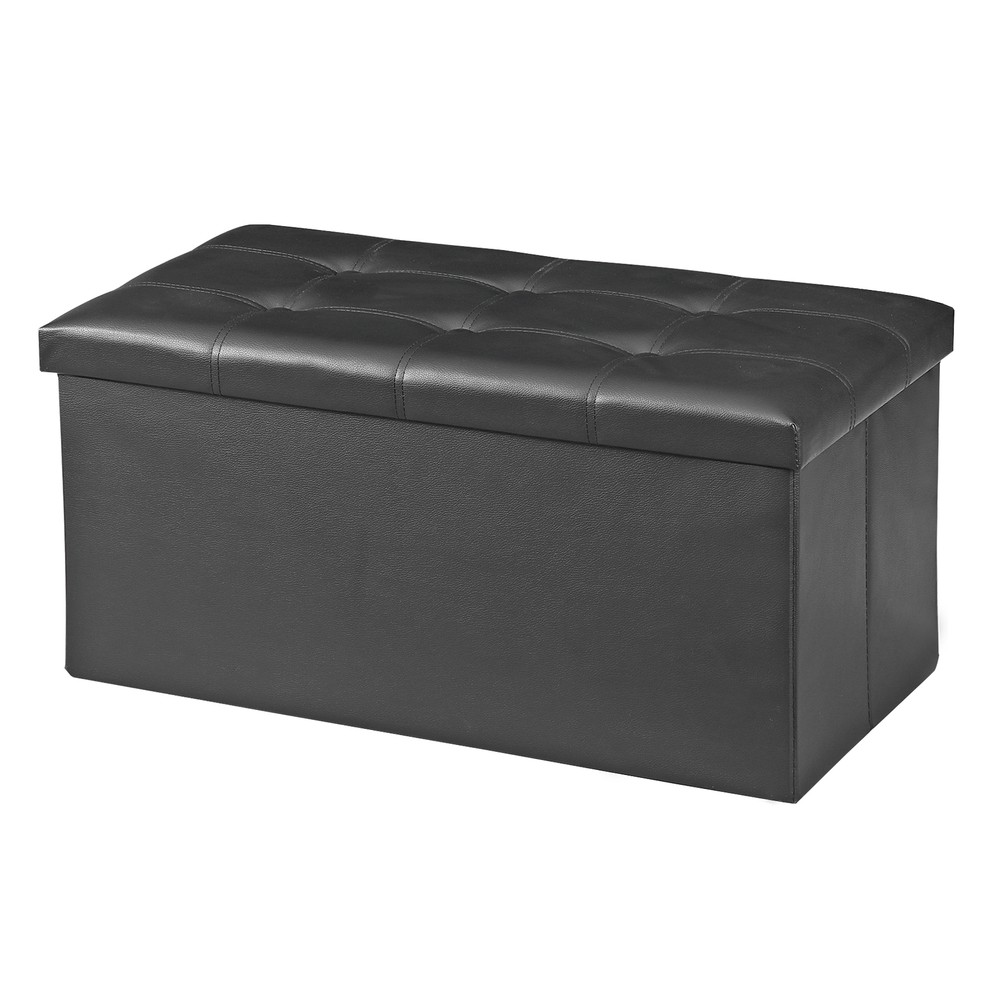 30" Folding Storage Ottoman Footstools MDF Frame Hallway Soft Seat Black