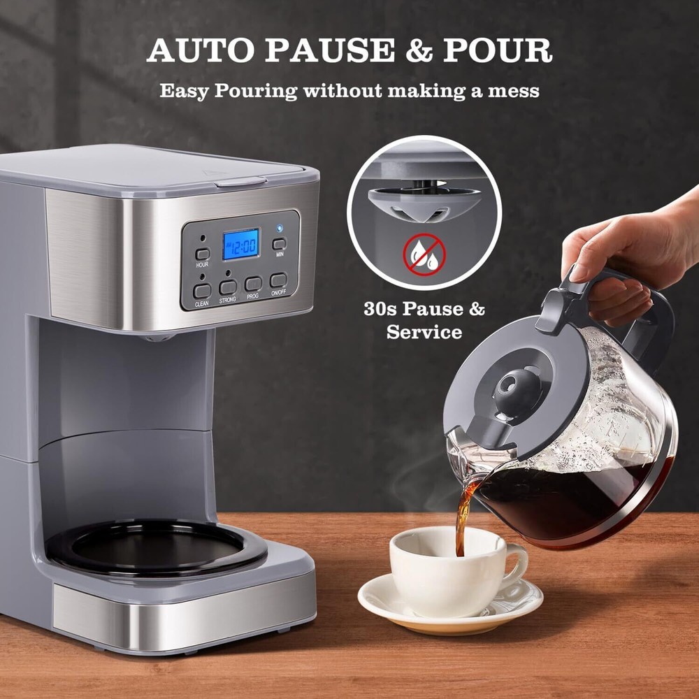12-Cup Programmable Coffee Maker, Automatic Shut-Off, Gray and Stainless Steel