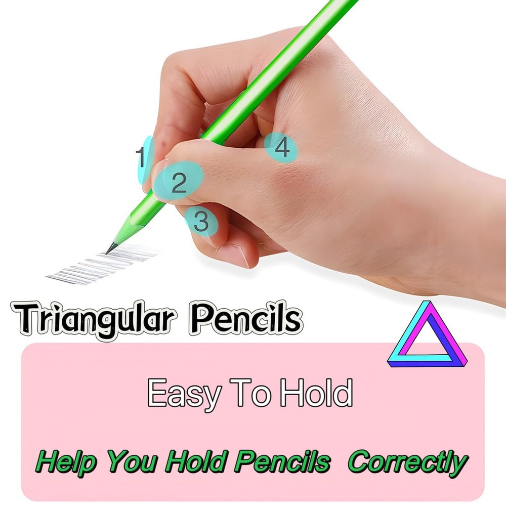 Funny Triangle Pencils #2 Green HB Triangular Pencils with Erasers - 12 Pack ...