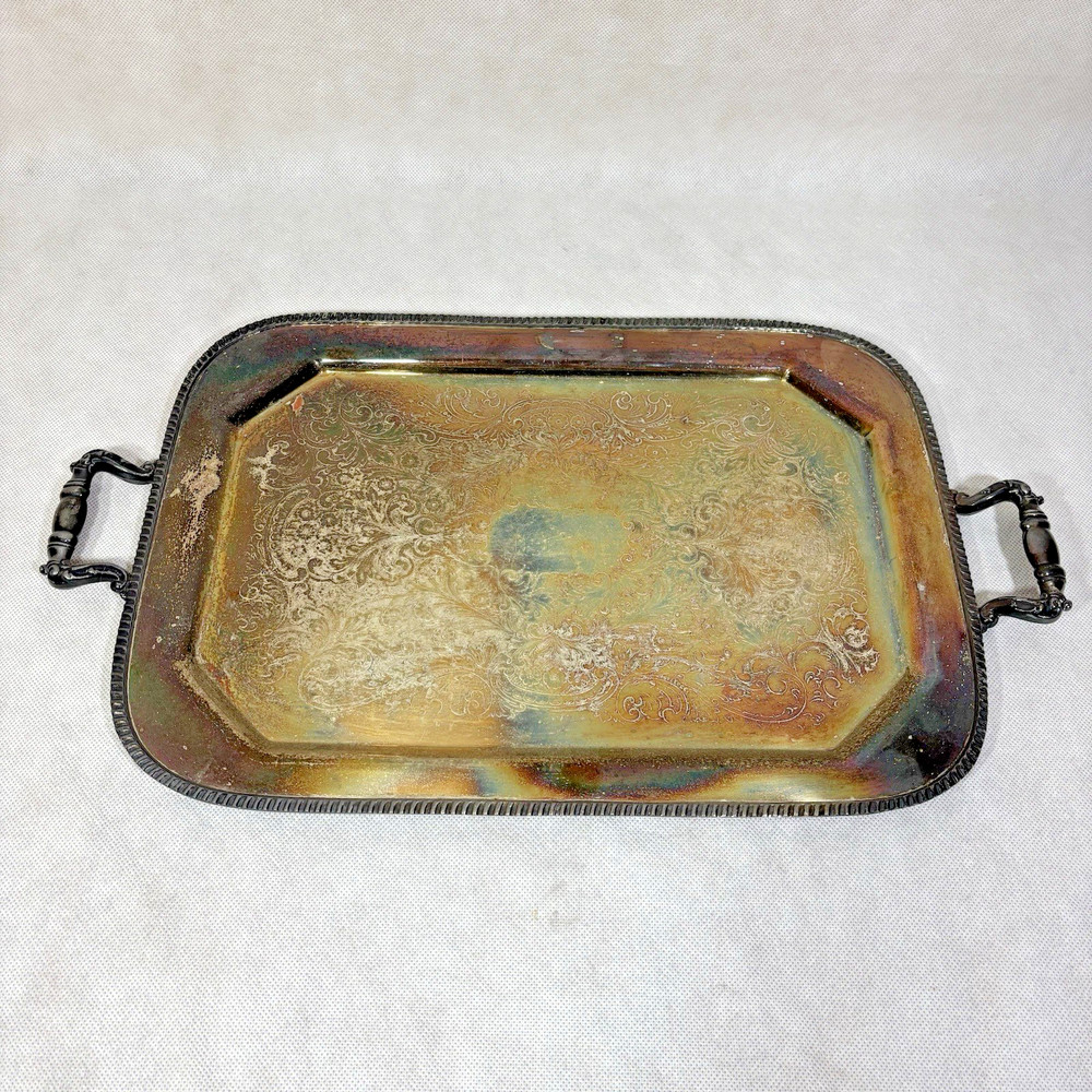 Vintage Silverplate Lot Handled Rectangular Tray Lidded Sugar Bowl Creamer Set