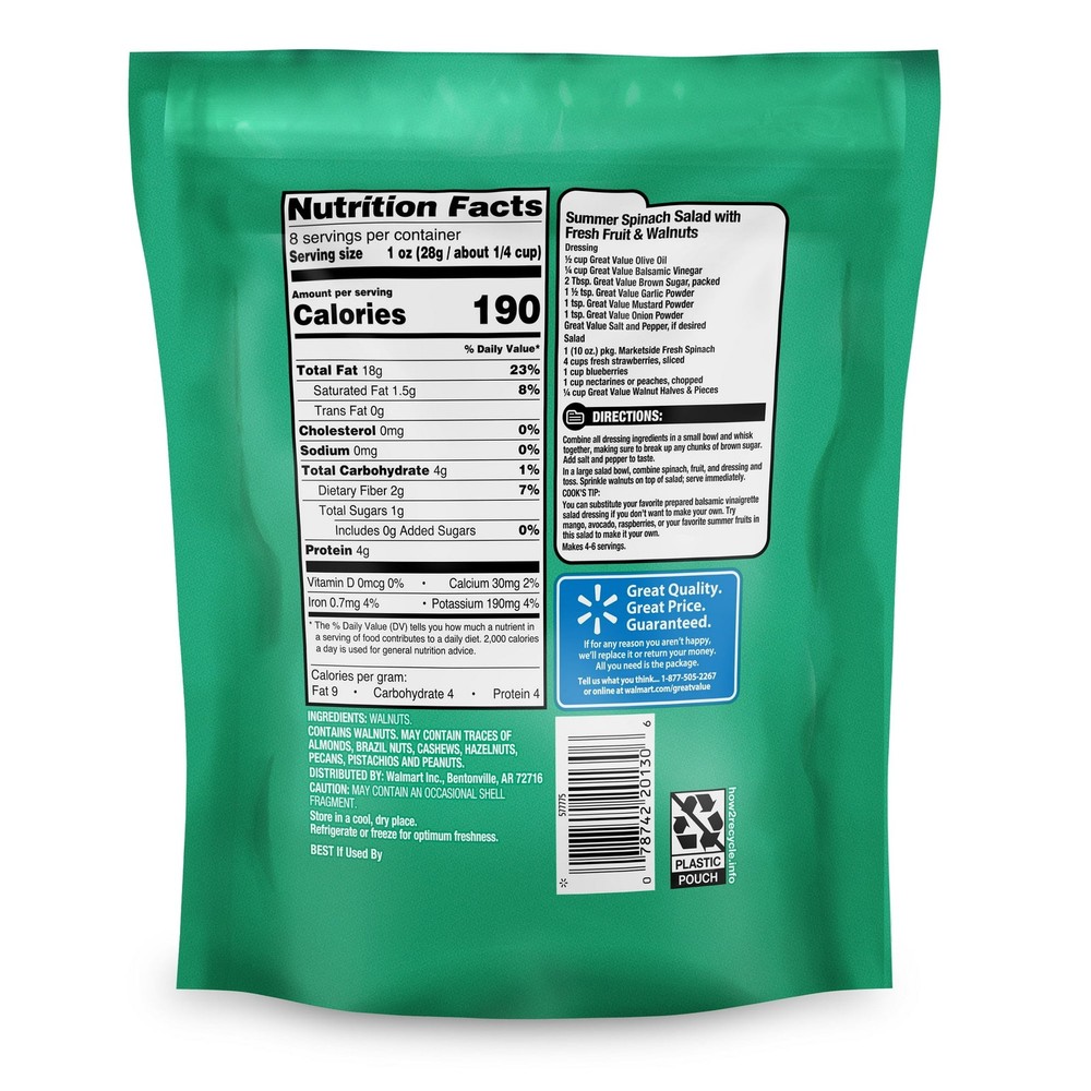 Great Value Walnuts Halves & Pieces, 08 oz