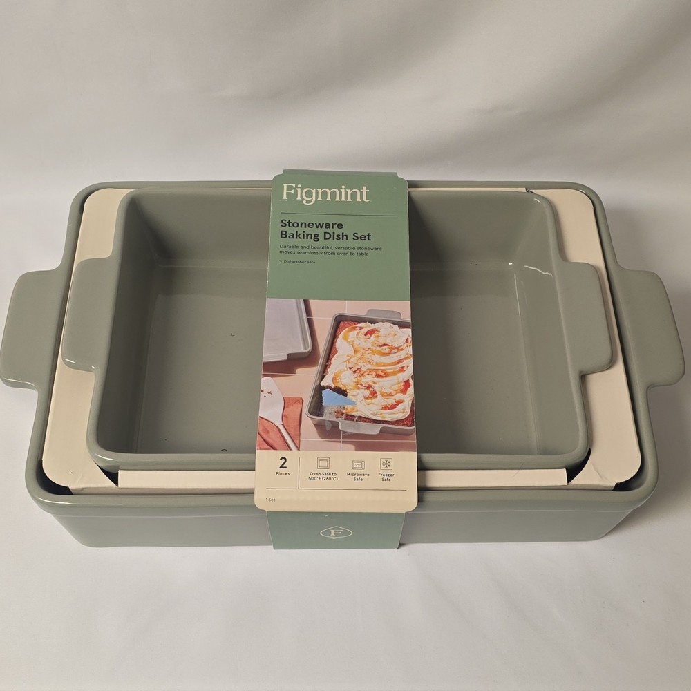 Figmint Stoneware Baking Dish Set Gray & White Rectangular 2-Piece Oven Safe