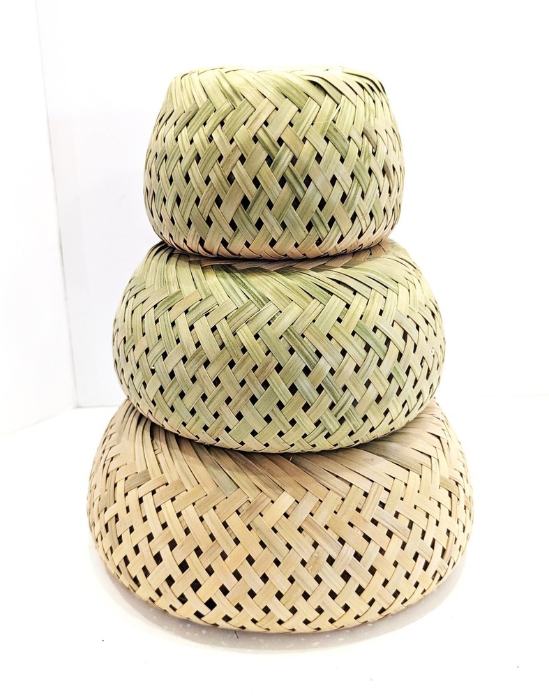 3 Crate and Barrel Nesting BAMBU Bamboo Natural Nesting Baskets 10" 8" 6" NEW