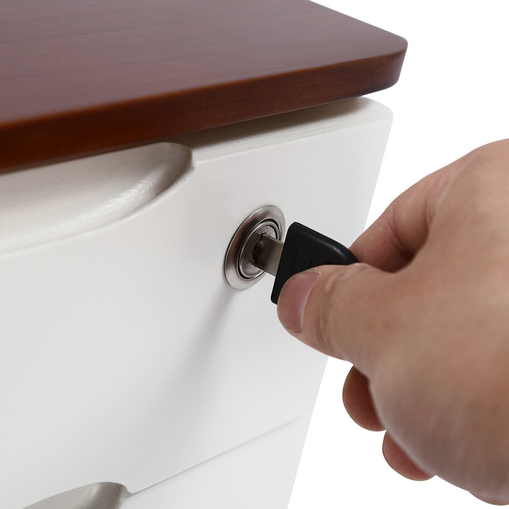 Wooden Desktop Storage Box Drawer Office Home Table Display Organizer with Lock.