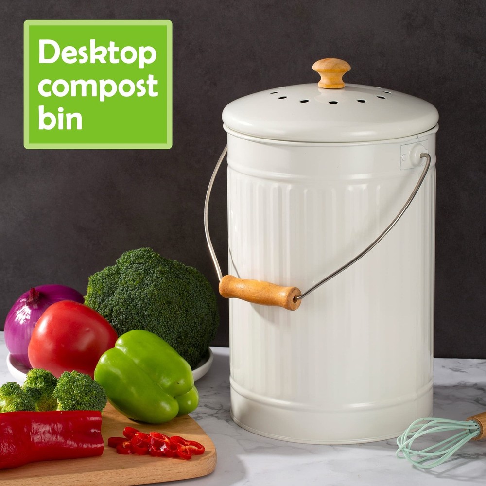 1.7 Gallon Kitchen Compost Bin, Indoor Countertop Compost Bin with Lid, 100% ...