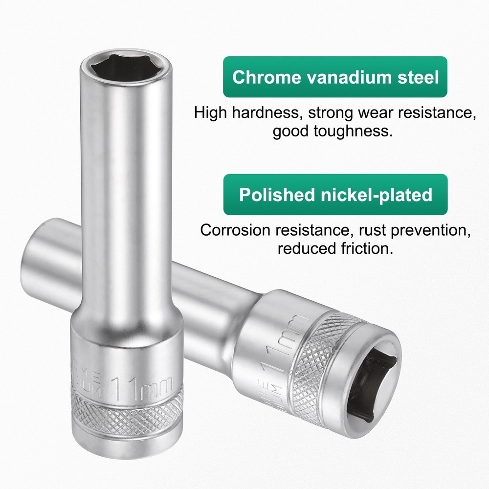 6 Points Deep Socket 1/2" Drive 11mm Nickel Plating Hex Socket 3.1" Long