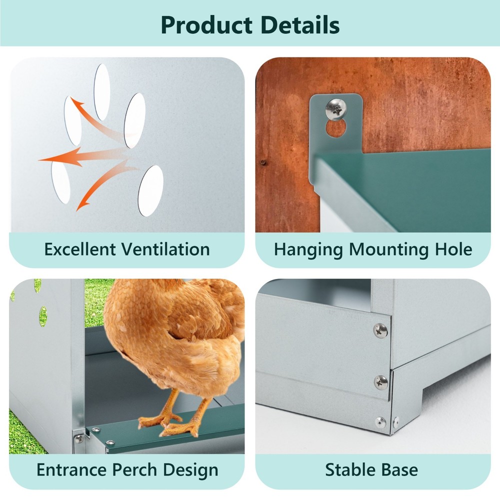 3 Chicken Nesting Boxes for Laying Eggs Galvanized Steel Hen Nesting Box