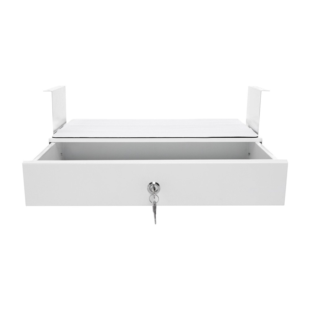 Under Table Sliding Drawer Pull Out Storage Box White Metal Desk Organizer