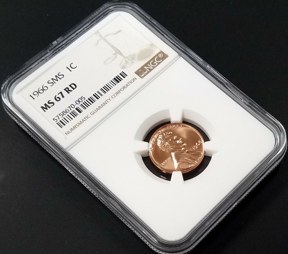 1966 SMS Lincoln Cent graded MS 67 RD by NGC!