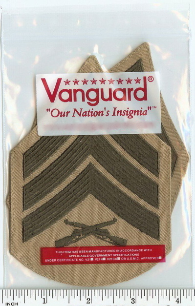 USMC Sergeant ! Marines ! Sgt E5 Chevrons PATCH pair! green/tan for Khaki shirt