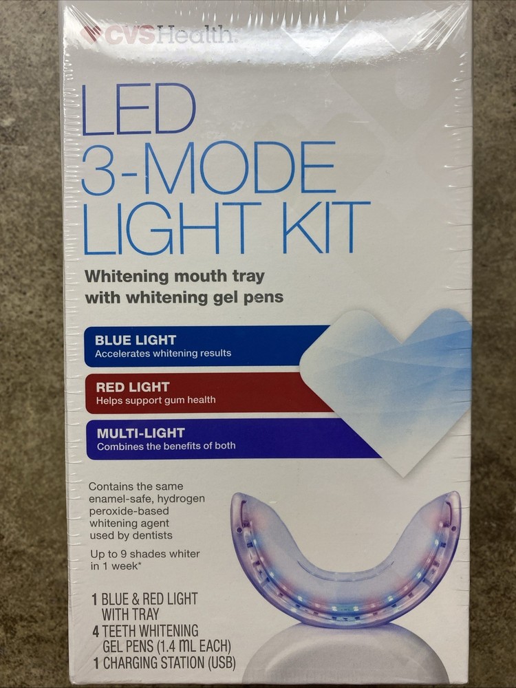 CVS Health LED 3 Mode Light Teeth Whitening Kit Blue Red Multi Light