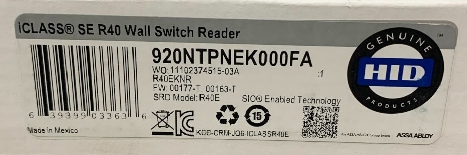 HID 920NTPNEK000FA iCLASS SE R40 Wall Switch Reader