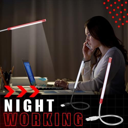 2 Pcs USB Reading Lamps with 10 LED Bead Brightness Dimmable Setting Black, Red