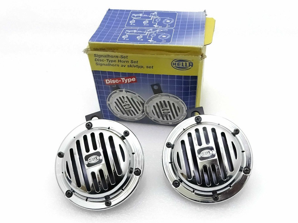 HELLA CHROME DISC TYPE HORN SET 12V PAIR