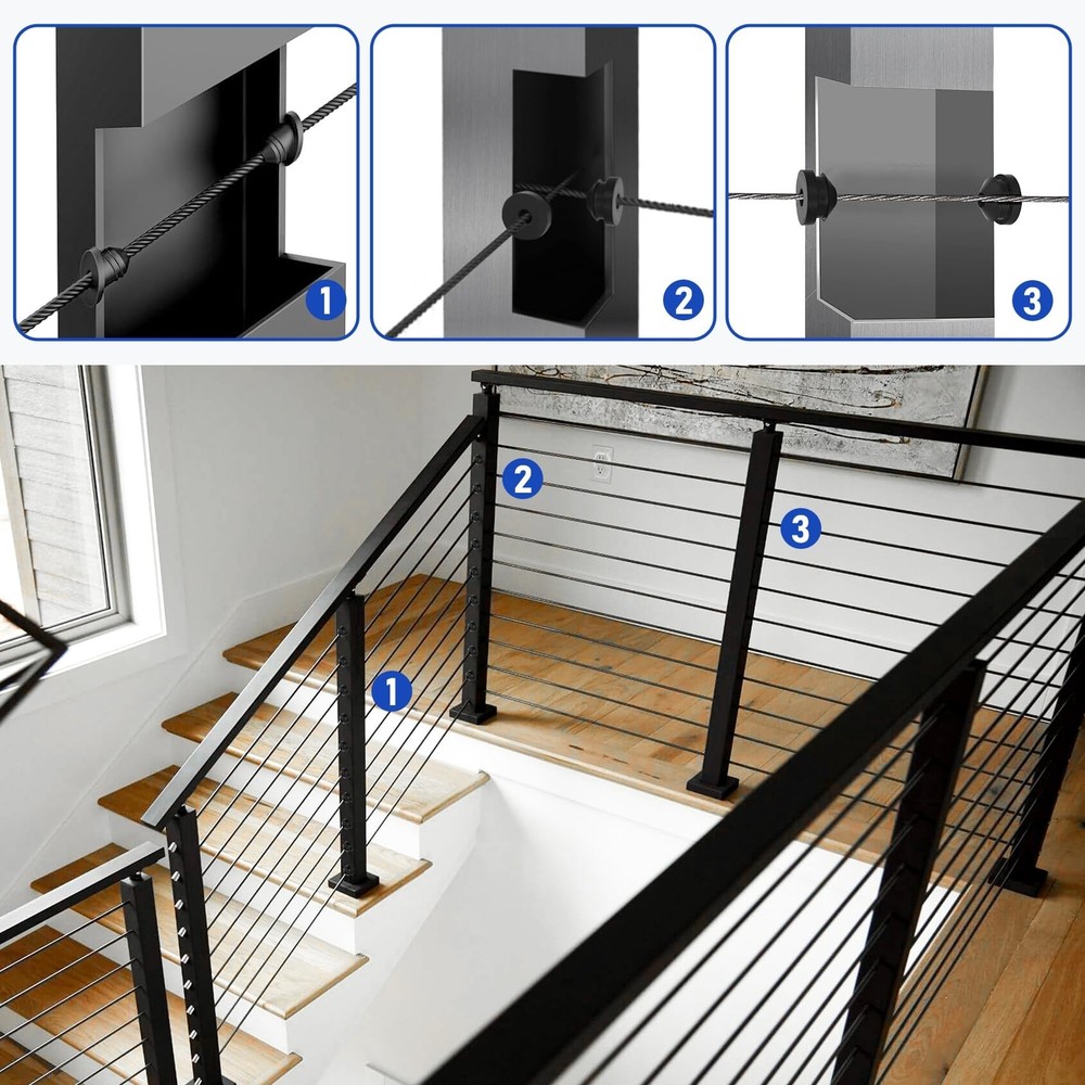 VANESA 100 Pack 30 Degree Black Cable Railing Rubber Grommets Protector Sleev...
