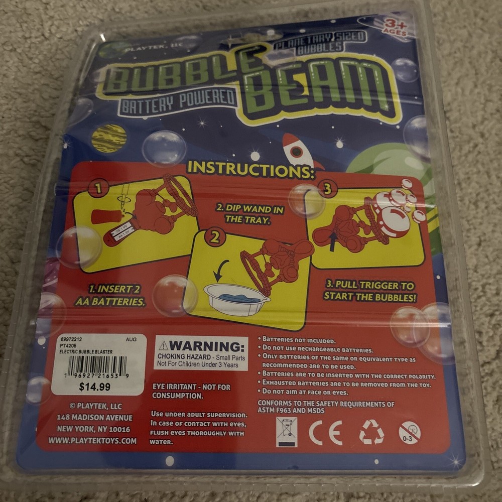 Playtek Battery Bubble Beam with One 2.3oz Bubble Solution