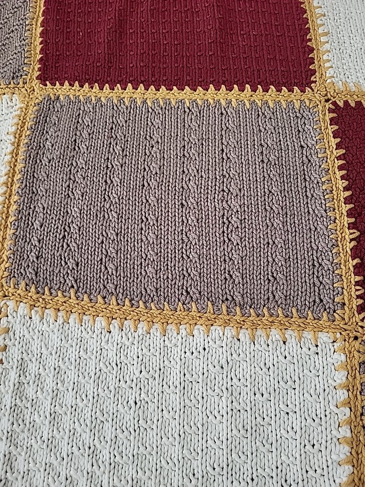 Hand-knitted multi-patterned Afghan Blanket 60"×90"